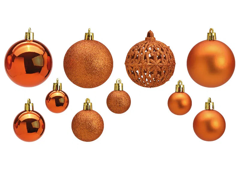 Boules de Noël incassables cuivrées Ø3–6 cm – set de 50 pièces, mélange brillant, mat et pailleté